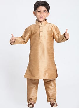 Embellished Silk Dupion Kids Boys Kurta Pyjama
