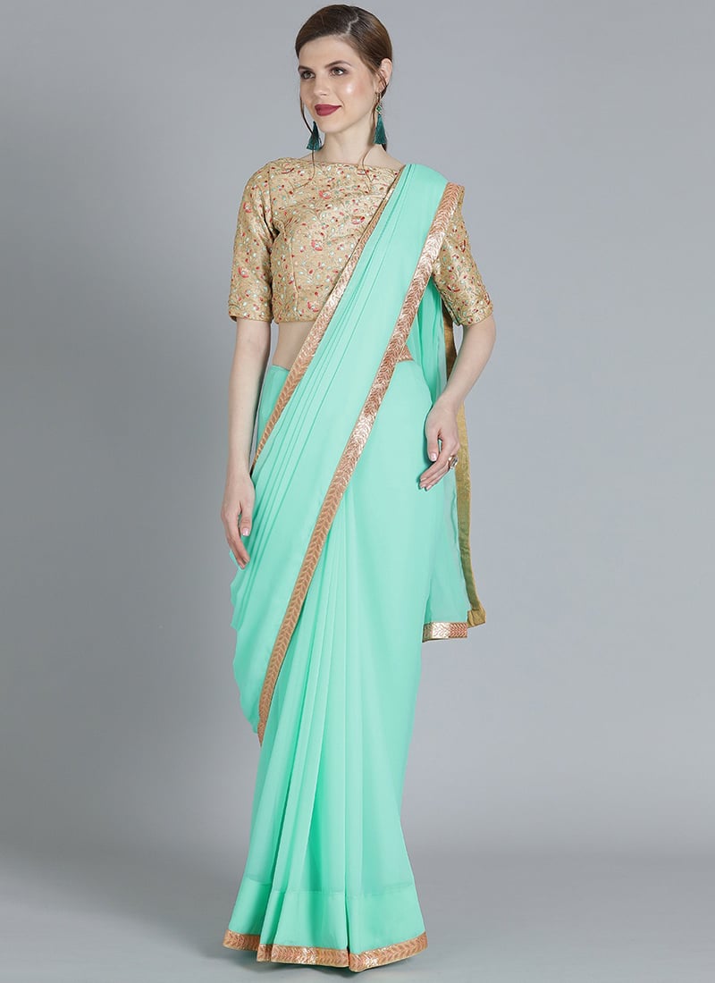 Embroider Blouse N Turquoise Saree