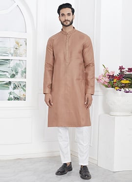 Embroidered Collar Neck Brown Kurta Pyjama
