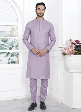 Embroidered Collar Neck Purple Kurta Pyjama
