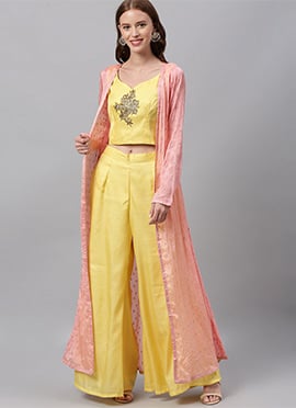 Embroidered Crop Top N Palazzo Bottom With Jacket