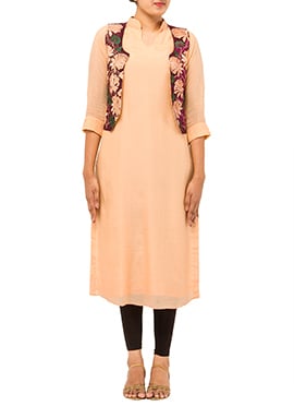 Embroidered Jacket Peach Kurti