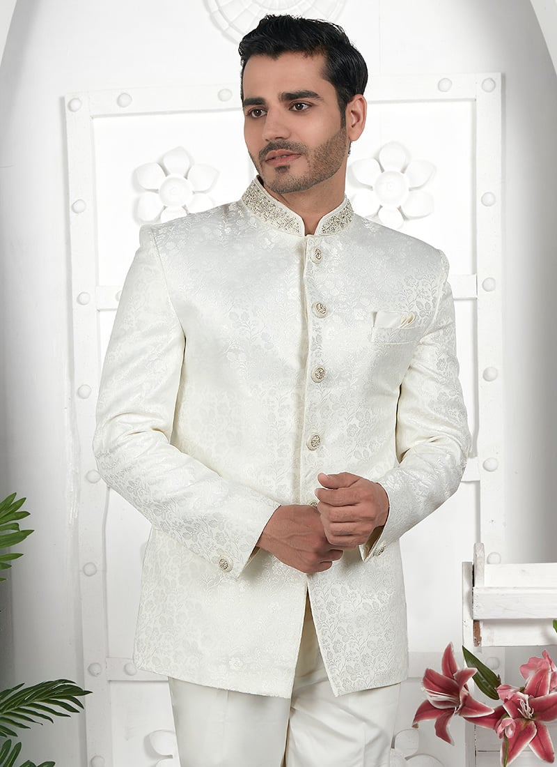 Embroidered Jacquard Silk Bandhgala Jacket