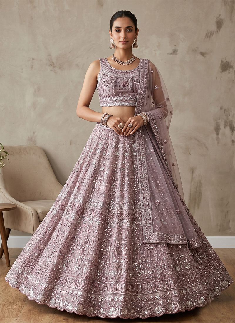 Embroidered Net Lehenga in Mauve After Six Wear