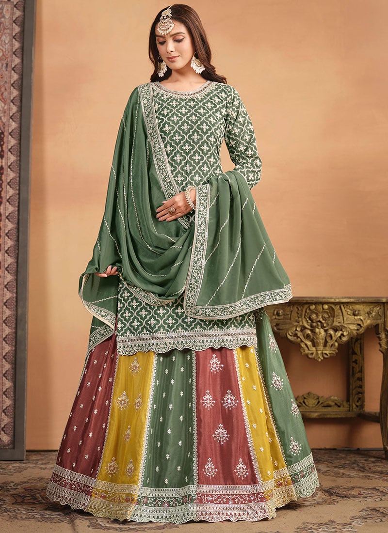 Embroidered Sequins Multicolored Umbrella Lehenga Party Wear