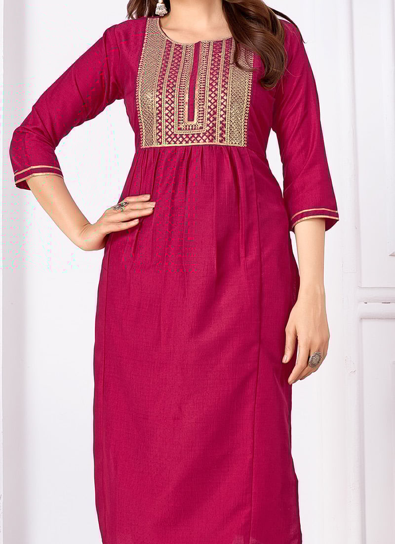 Buy Embroidered Silk Magenta Naira Cut Straight Pant Suit Festive Wear