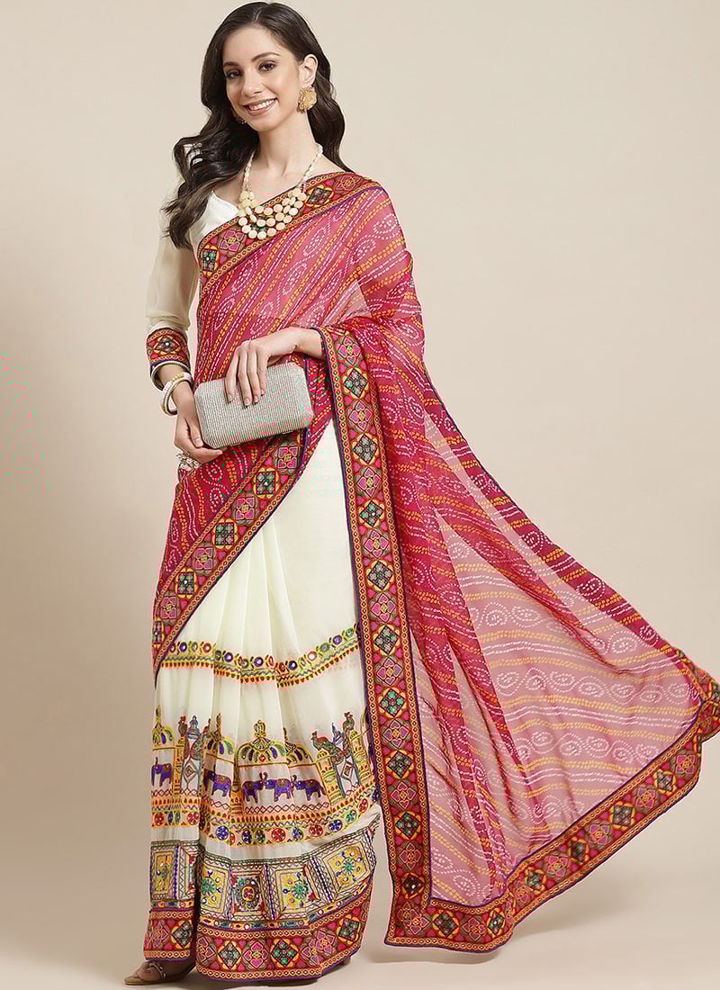 Embroidery Kutch Work Peacock Pattern Saree