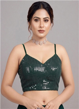Emerald Green Georgette Sequin Stunning Stretchable Blouse