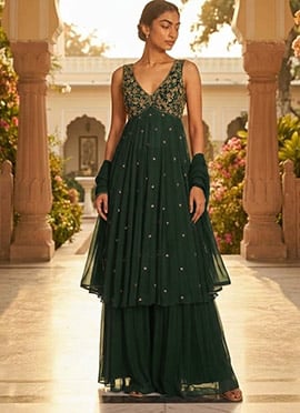 Emerald Green Georgette Zari Sequins Anarkali Suit