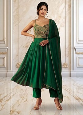 Emerald Green Georgette Zari Sequins Anarkali Suit