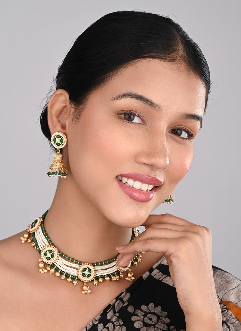 Emerald Green Pearl Beaded Choker Set
