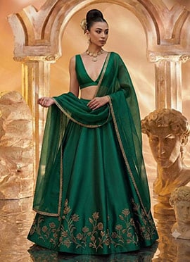 Emerald Green Zardosi Resham Embroidered Lehenga Choli Wedding Wear