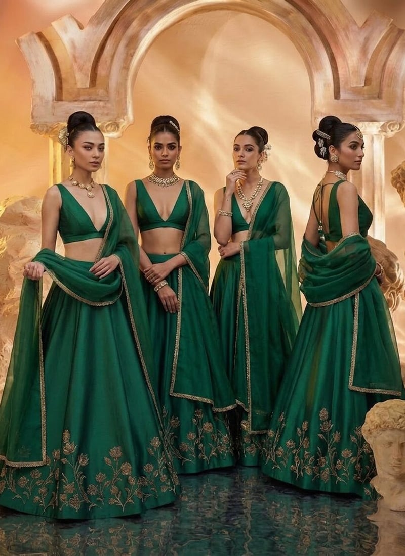 Emerald Green Zardosi Resham Embroidered Lehenga Choli Wedding Wear