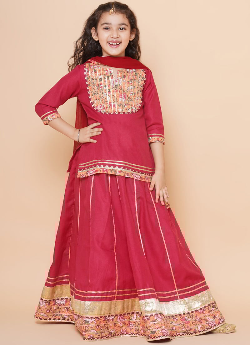 Enchanting Blended Cotton Gota Kids Girls Umbrella Lehenga Festive Wear