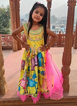 Enchanting Multicolour Chinon Silk Embroidery Sequence Work Kids Girls Anarkali Suit