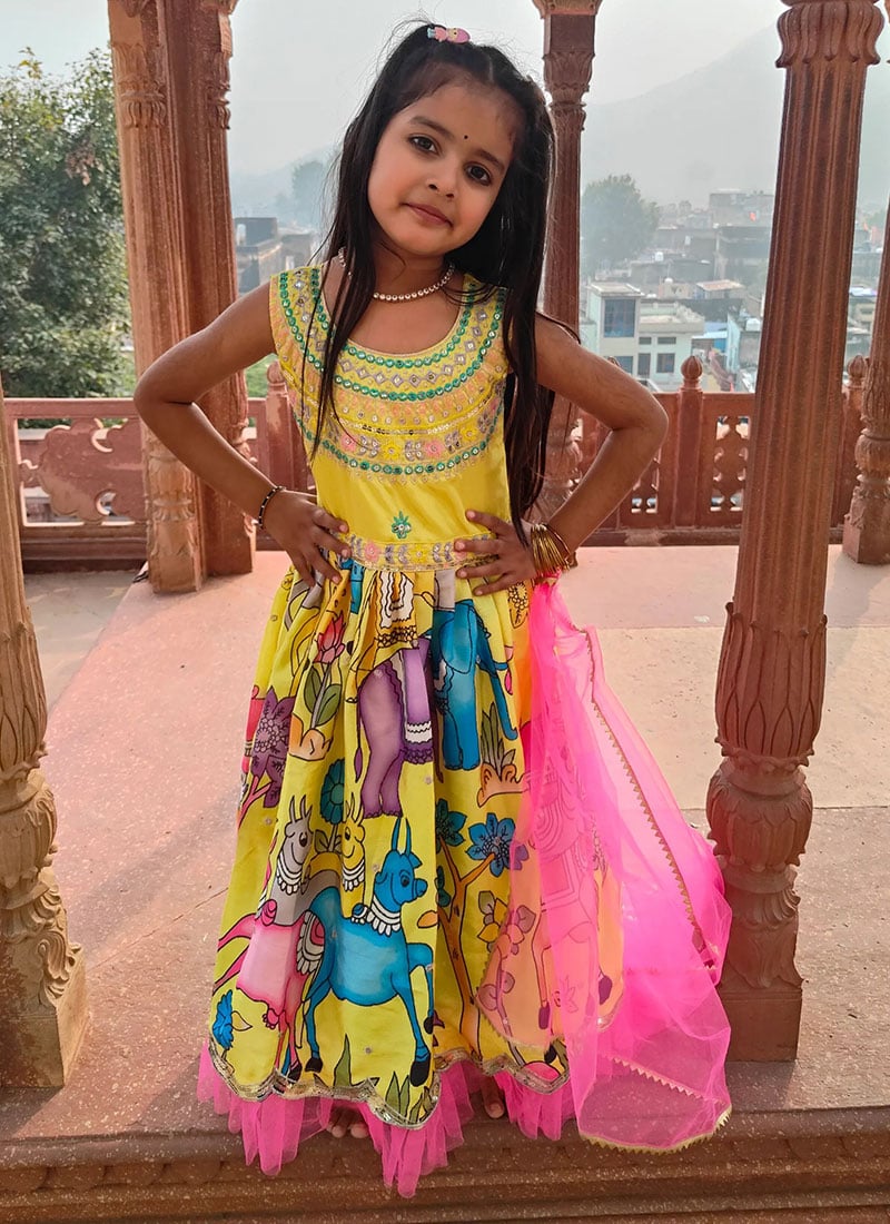 Enchanting Multicolour Chinon Silk Embroidery Sequence Work Kids Girls Anarkali Suit