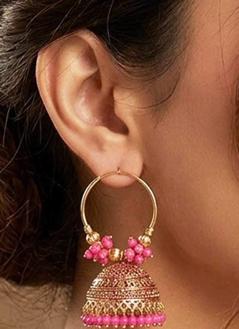 Enchanting Pink Beaded Jhumka