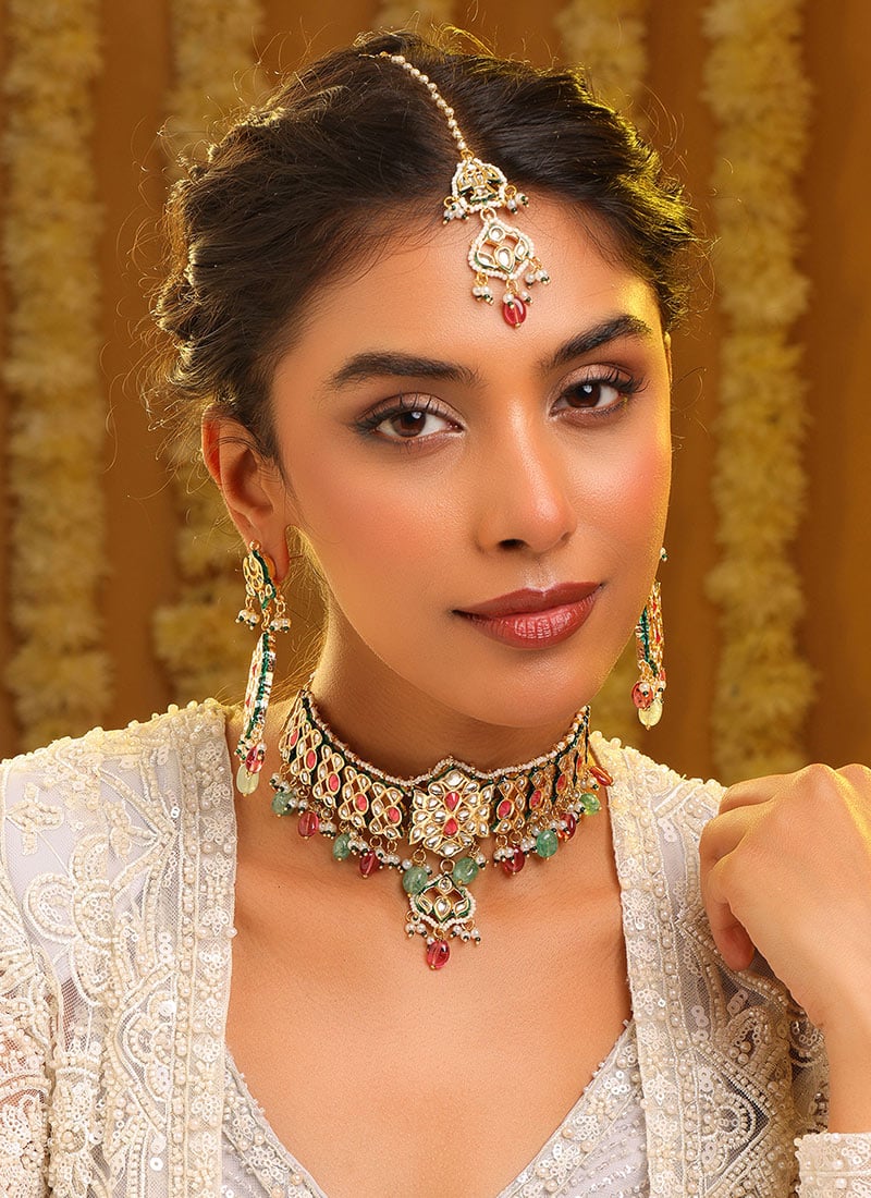 Enchanting Pink Kundan Pearl Beads Choker Wedding Wear