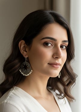 Enduring Beauty Silver Beads Work Drop Earrings