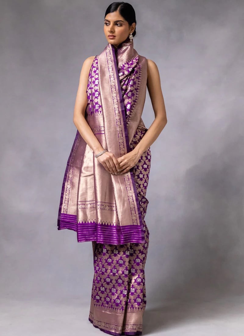 Eternal Grace Purple Zari Woven Banarasi Silk Saree