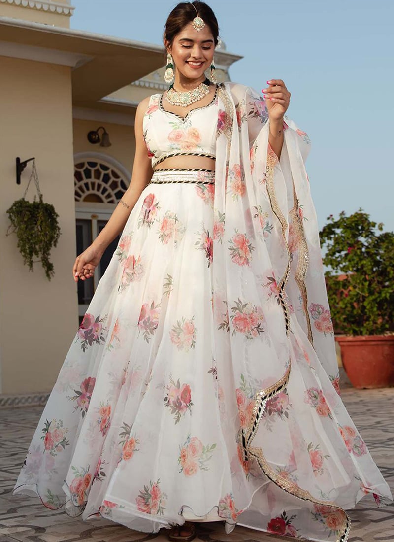 Ethereal Beauty White Organza Digital Print Lehenga Festive Wear