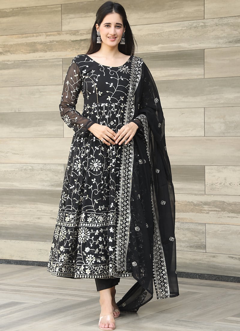 Ethereal Black Faux Georgette Anarkali Suit With Sequins Detailing After Six Wear
