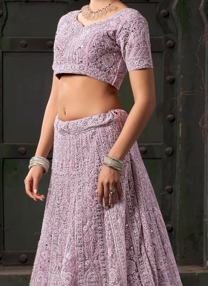 Elegant Mehndi Gold Crush Sequins Zari Embroidered Lehenga