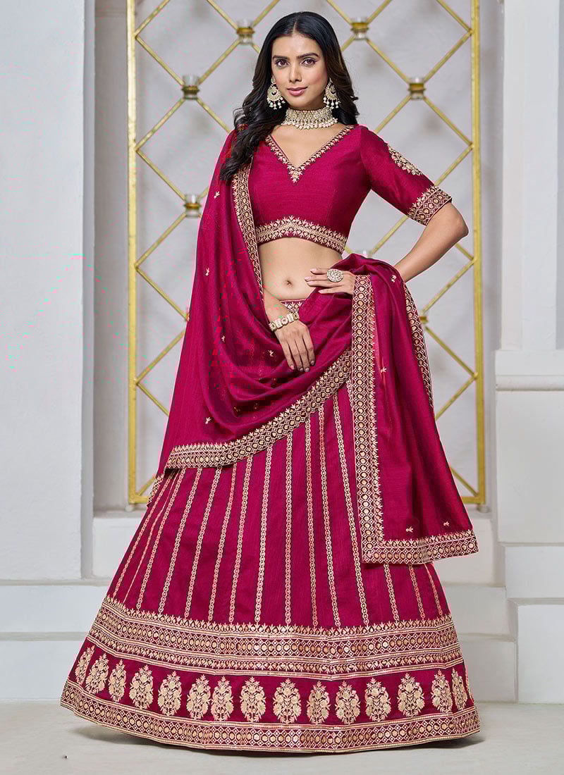 Ethereal Elegance In Pink Silk Embroidered Sequins Lehenga Wedding Wear