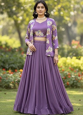 Ethereal Lavender Georgette Foil Print Indowestern Set and Suit
