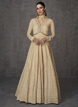 Ethnic Embroidered Mirror Work Sequins Anarkali Gown