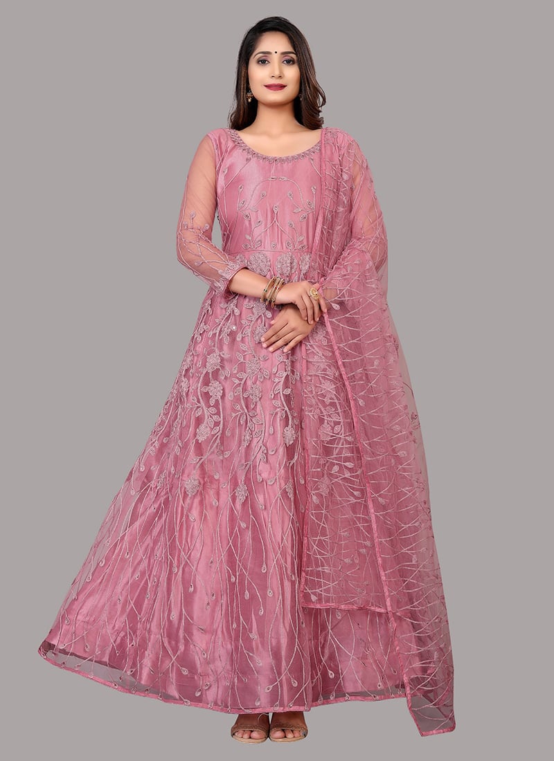Ethnic Net Embroidered Anarkali Suit Party Wear