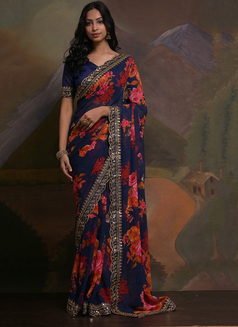 Ethnic Opulence Digital Print Gota With Sequins Saree Party Wear-SASACY4230