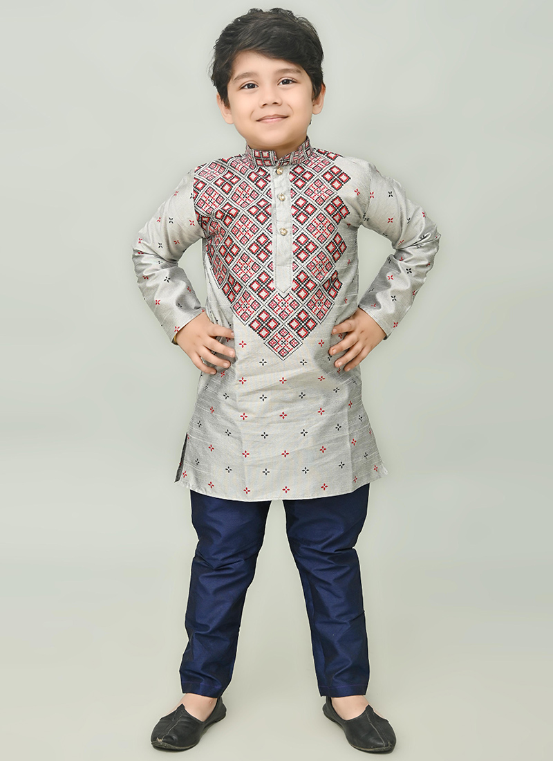 Ethnic Silk Dupion Kids Boys Kurta Pyjama Party Wear