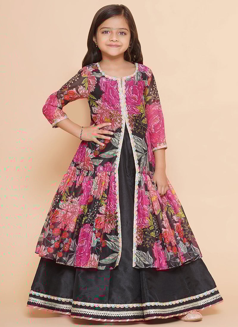 Ethnic Silk Printed Kids Girls Umbrella Lehenga Festive Wear