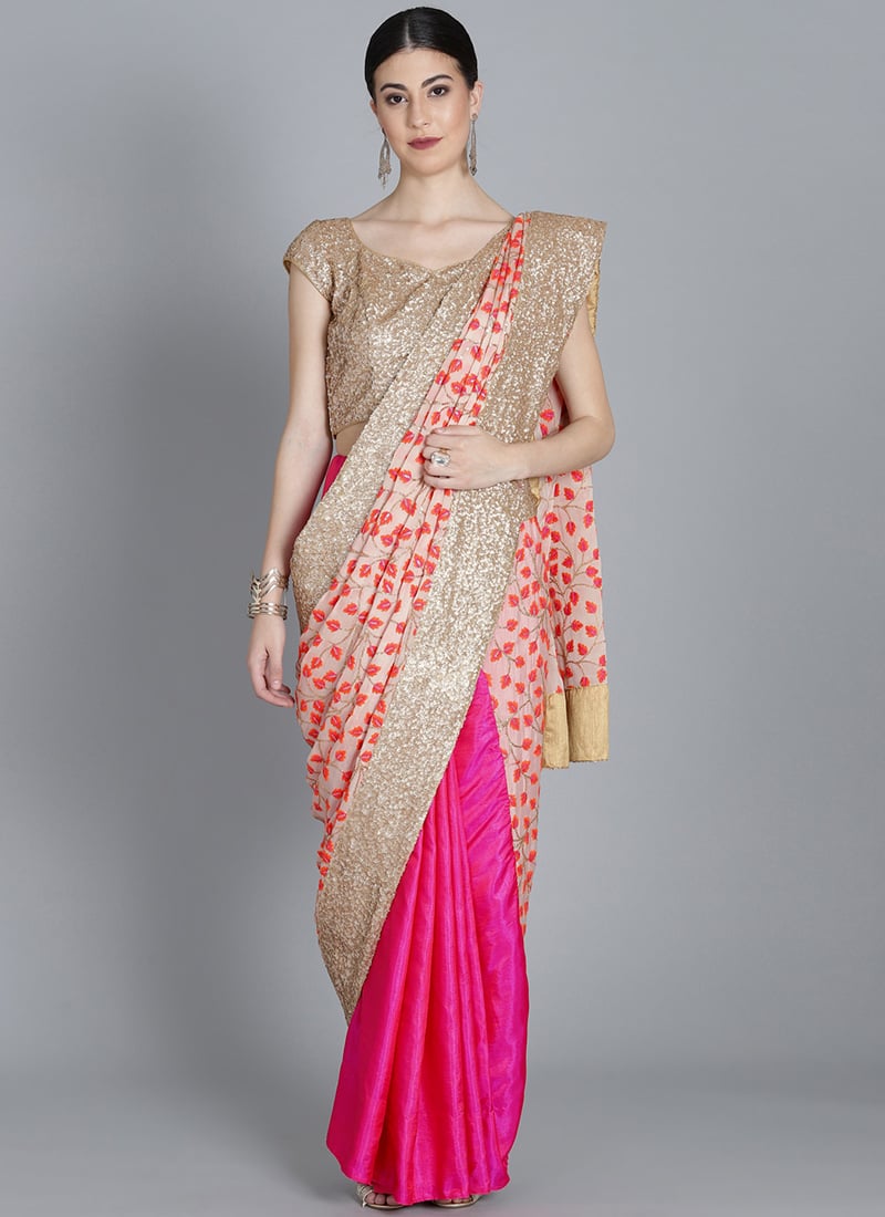 Ethnovog Pink Half N Half saree