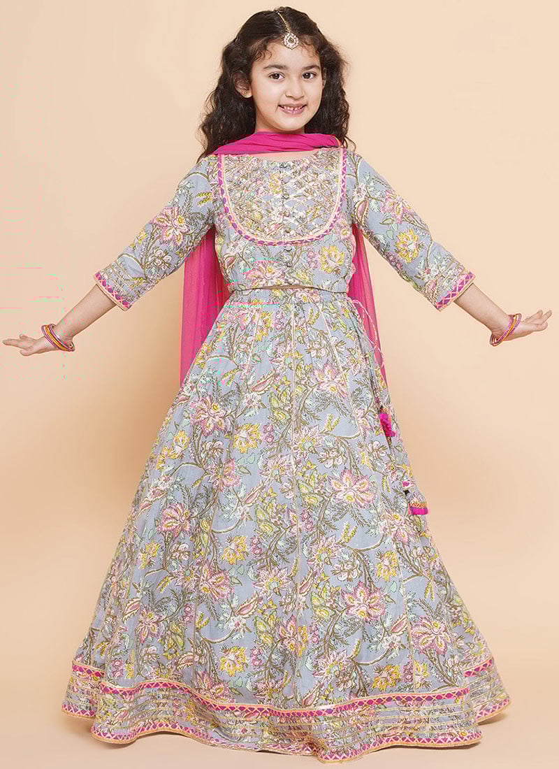 Exotic Blended Cotton Printed Kids Girls Umbrella Lehenga Festive Wear