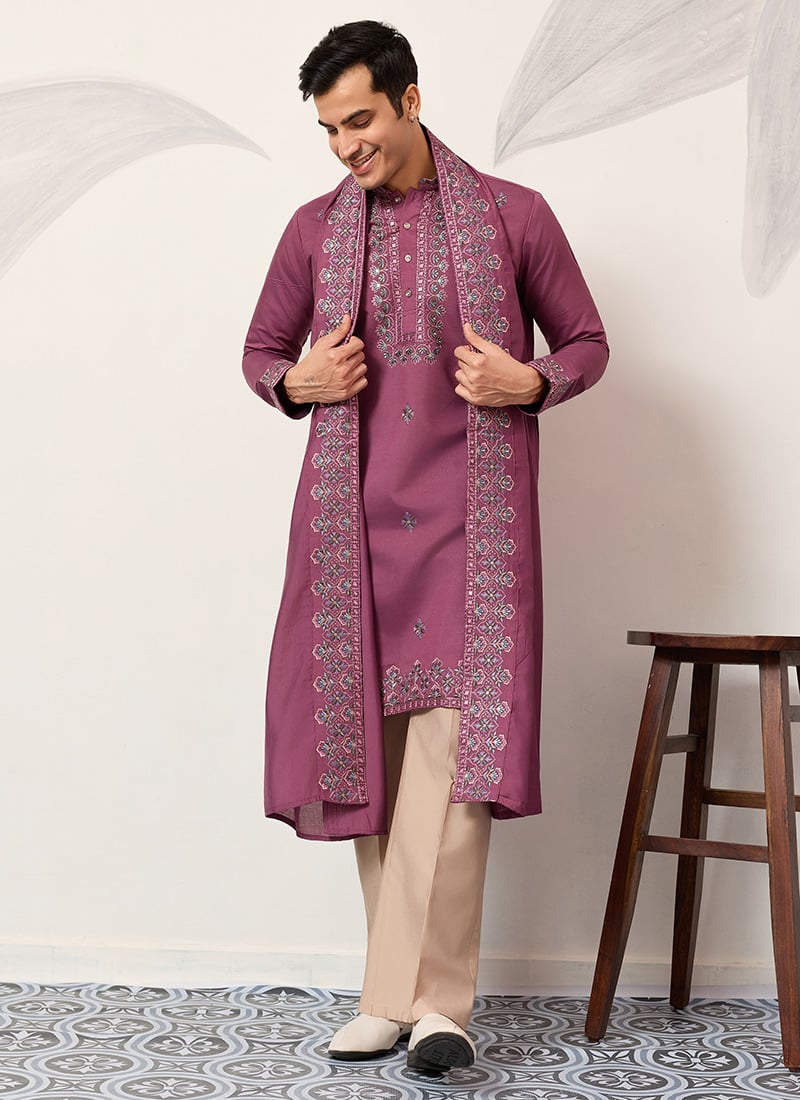 Exquisite Black Viscose Silk Embroidered Sequins Thread Kurta