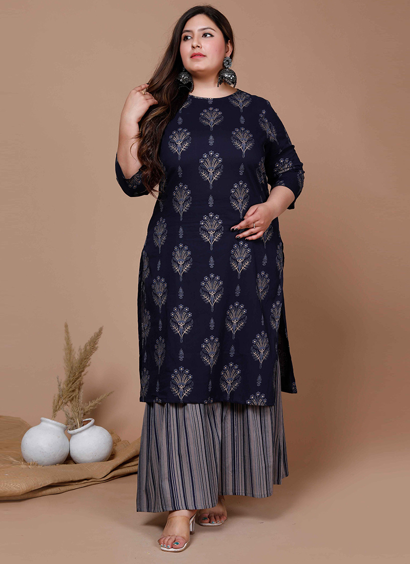 Exquisite Blended Cotton Floral Print Kurta Palazzo Set After Six Wear-KRSJMMTA08202