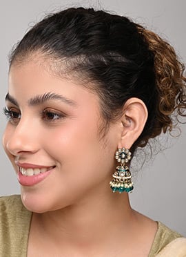 Exquisite Blue Kundan Pearl Meenakari Jhumka