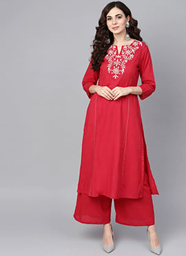 Exquisite Embroidered Cotton Kurta Palazzo Set
