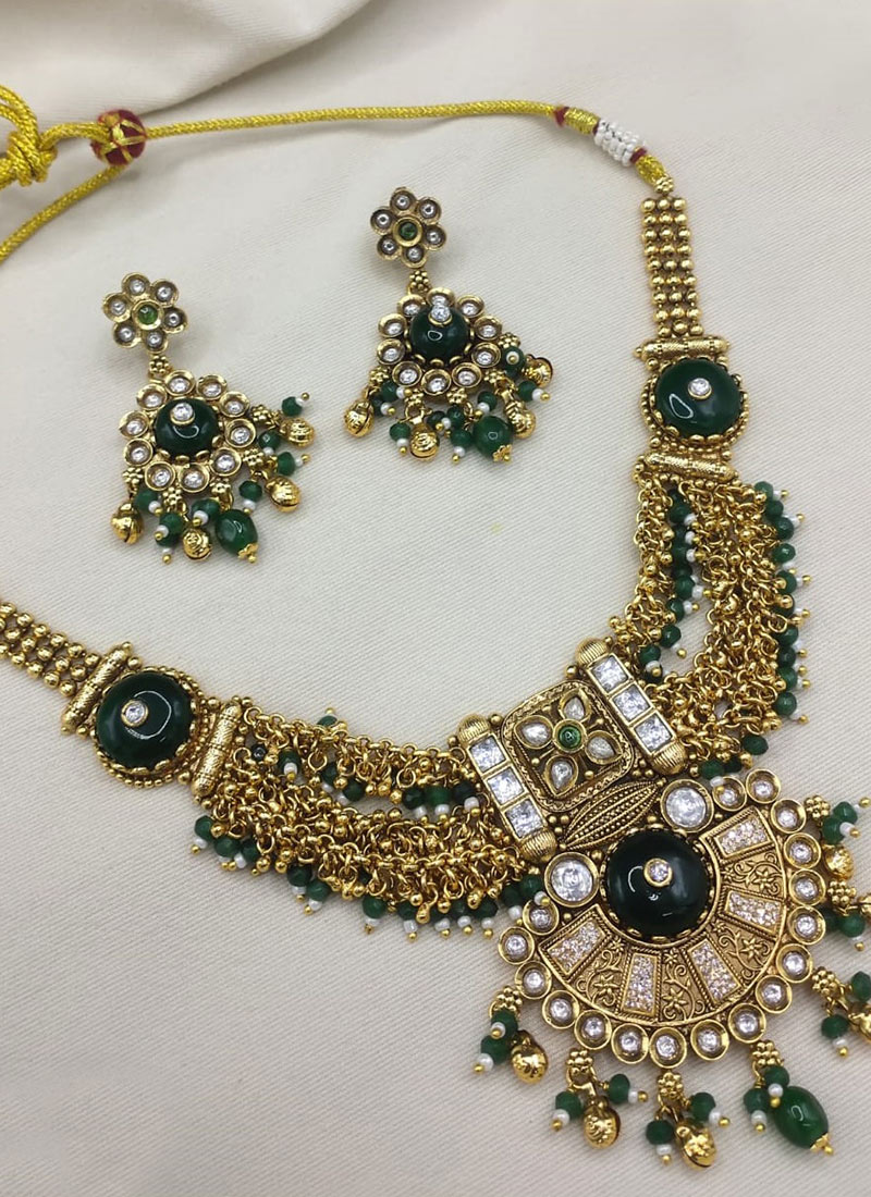 Exquisite Gold Copper Kundan Beads Necklace Wedding Wear