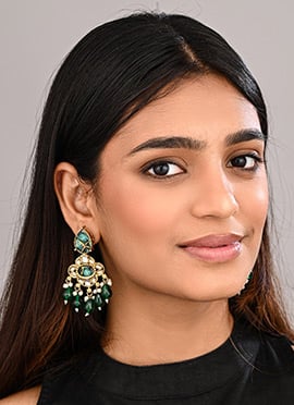 Exquisite Green Pearl Stone Kundan Chandeliers
