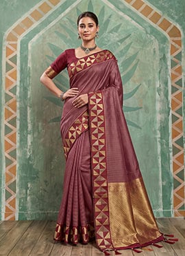Exquisite Maroon Silk Zari Saree