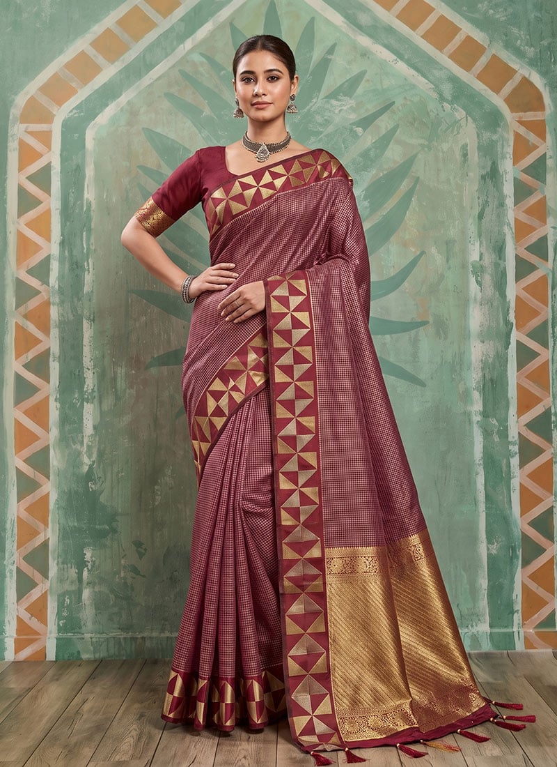 Exquisite Maroon Silk Zari Saree Festive Wear