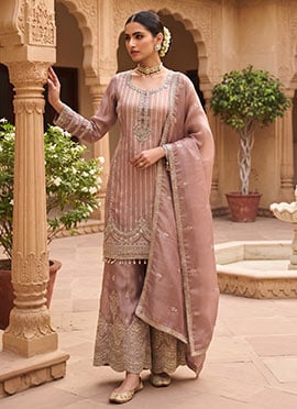 Exquisite Mauve Viscose Embroidered Palazzo Suit