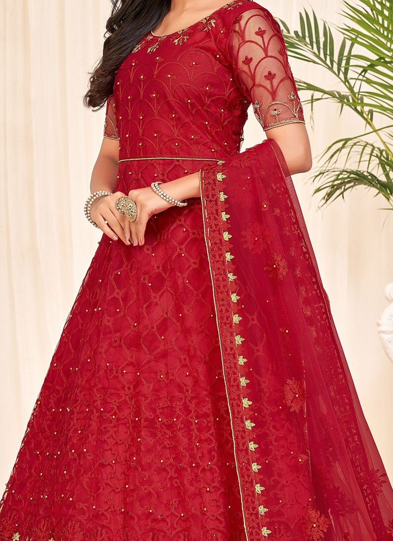 Aqua Blue Festive Wear Embroidered Anarkali Suit main image 1