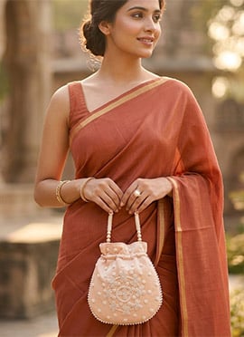 Exquisite Pastel Peach  Silk Beads Moti Potli Bag