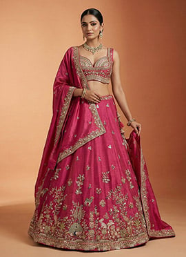 Exquisite Pink Tissue Embroidered Umbrella Lehenga