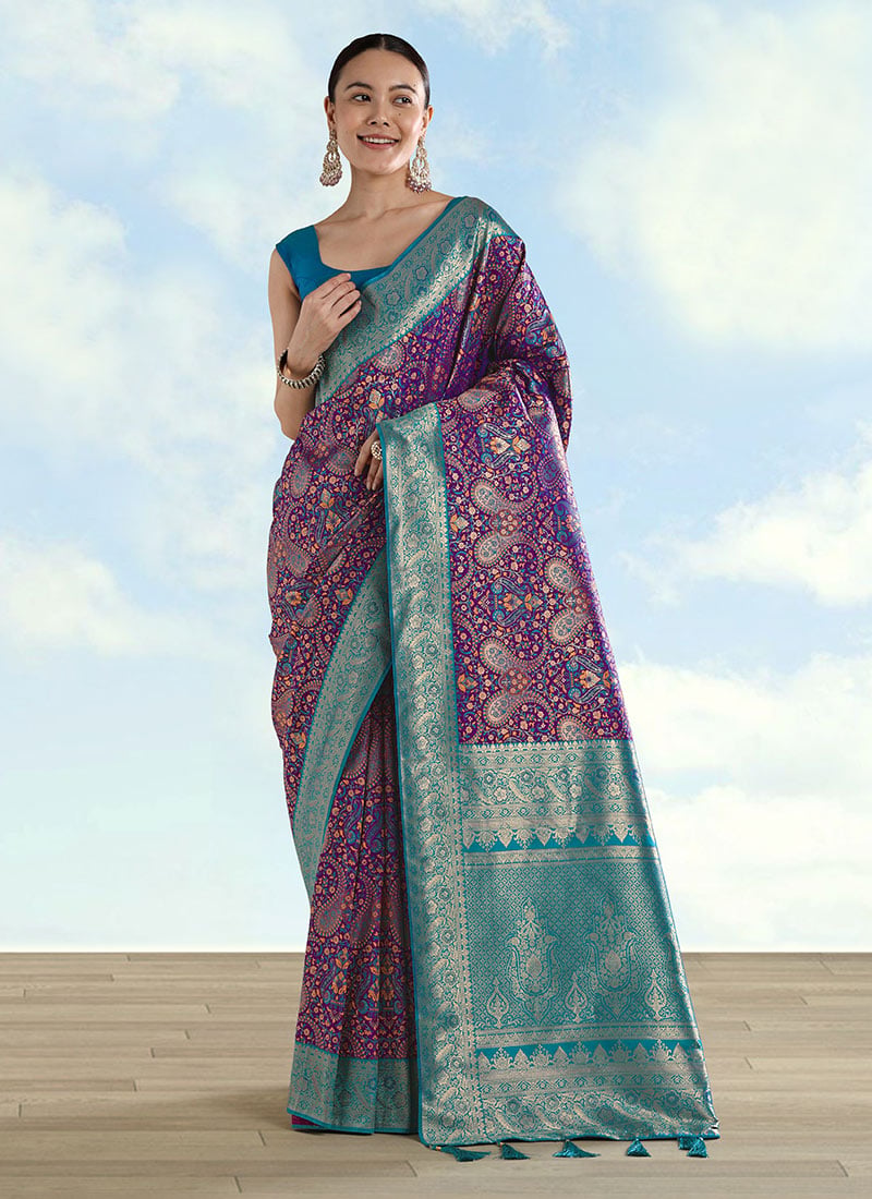 Exquisite Purple Banarasi Silk Woven Saree Festive Wear