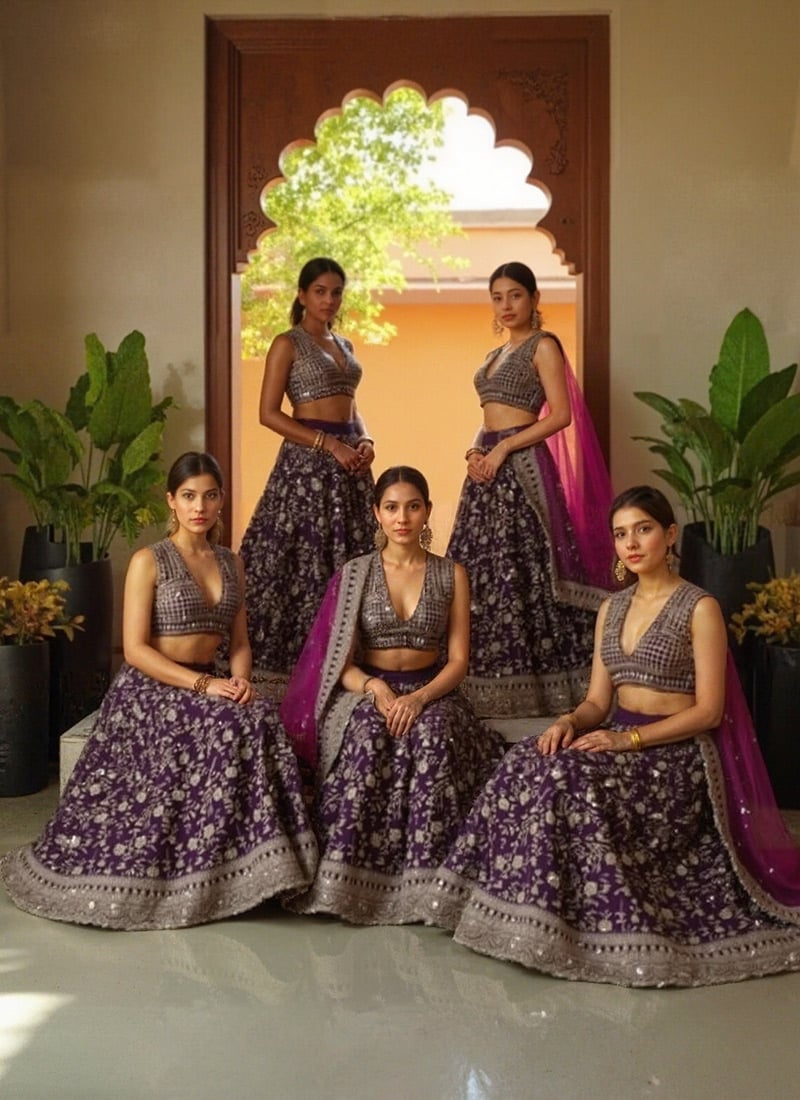Exquisite Purple Faux Georgette Zari Embroidered Sequins Lehenga